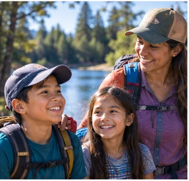 Parent and children enjoying an outdoor activity together
