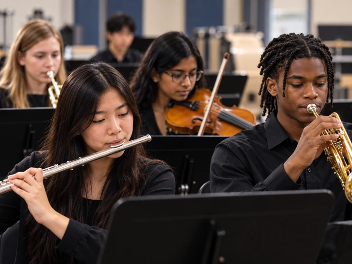 Performing arts students rehearsing together